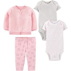 Simple Joys by Carter’s Baby Girls 4-piece Jacket, Pant, and Bodysuit Set(Grey/Pink/White Hearts/Cat)