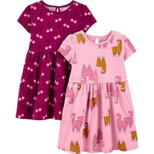 Simple Joys by Carter’s Baby Girls Short-sleeve and Sleeveless Dress Sets, Pack of 2(Cherry/Llama)