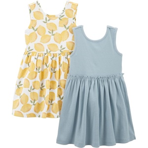 Simple Joys by Carter’s Baby Girls Short-sleeve and Sleeveless Dress Sets, Pack of 2(Dusty Blue/White Lemon)