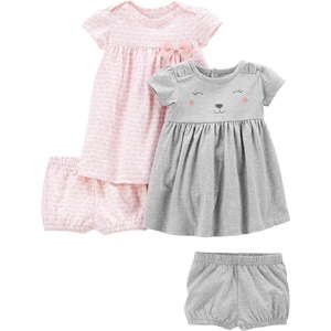 Simple Joys by Carter’s Baby Girls Short-sleeve and Sleeveless Dress Sets, Pack of 2(Grey Bear Print/Pink Elephants)
