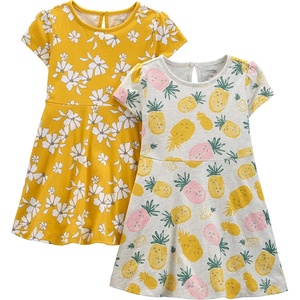 Simple Joys by Carter’s Baby Girls Short-sleeve and Sleeveless Dress Sets, Pack of 2(Grey Pineapple/Mustard Yellow Flowers)