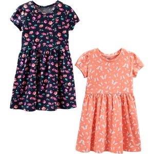 Simple Joys by Carter’s Baby Girls Short-sleeve and Sleeveless Dress Sets, Pack of 2(Navy Floral/Peach Butterfly Print)