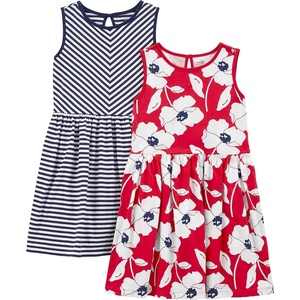 Simple Joys by Carter’s Baby Girls Short-sleeve and Sleeveless Dress Sets, Pack of 2(Navy Stripe/Red Poppy Print)