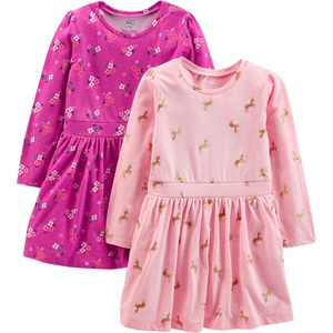 Simple Joys by Carter’s Girls 2-Pack Long-Sleeve Dress Set(Blush Unicorn/Dark Pink Floral)