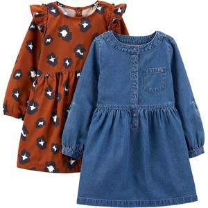 Simple Joys by Carter’s Girls 2-Pack Long-Sleeve Dress Set(Chambray/Cheetah)