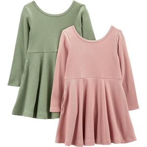 Simple Joys by Carter’s Girls 2-Pack Long-Sleeve Dress Set(Olive/Pink)