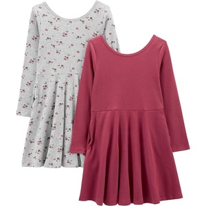 Simple Joys by Carter’s Girls 2-Pack Long-Sleeve Dress Set(Plum/Floral)