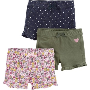 Simple Joys by Carter’s Girls’ 3-Pack Knit Shorts(Denim Dots/Olive Hearts/Pink Floral)
